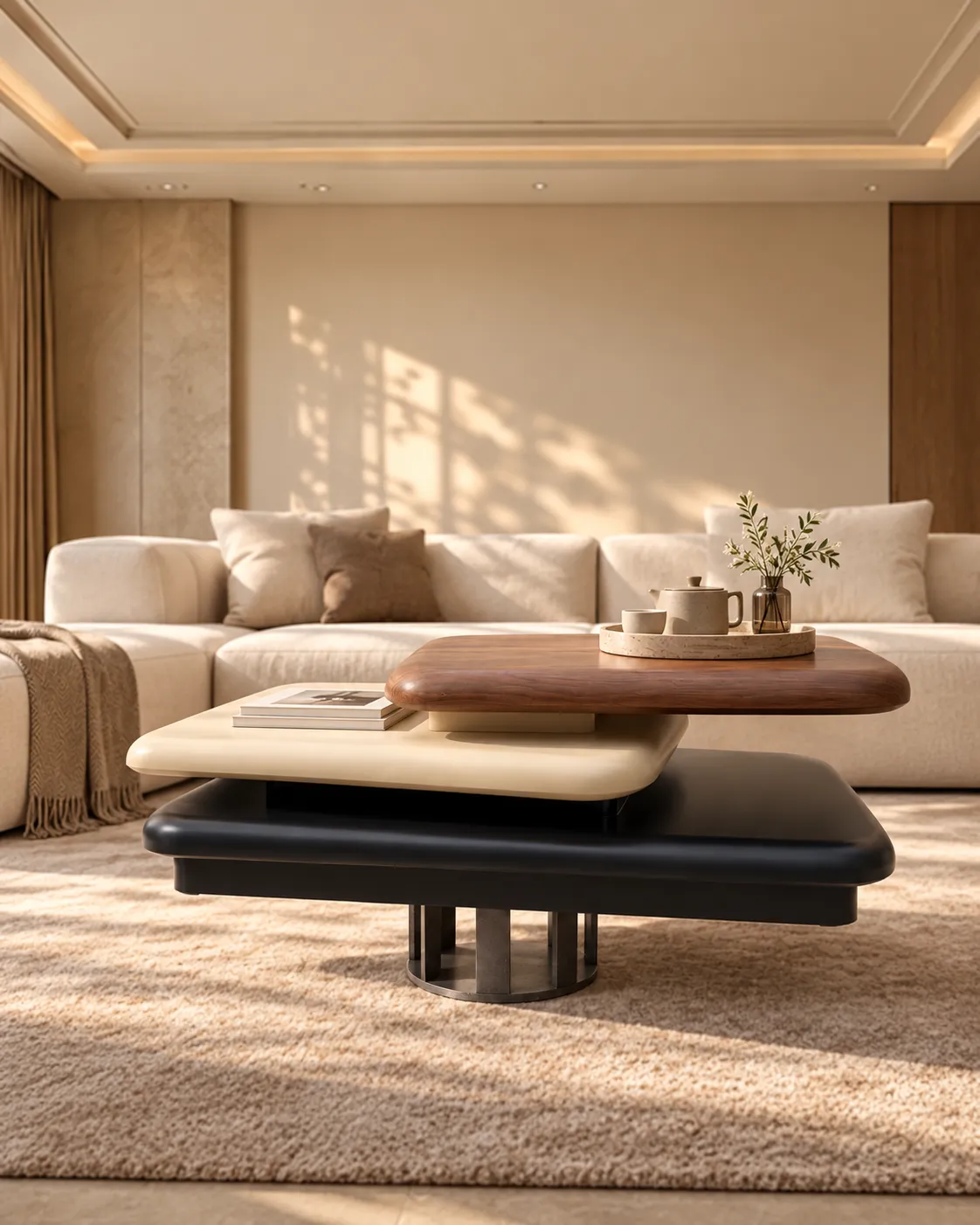 Tria Centre Table, In a drawing room, set for guests
